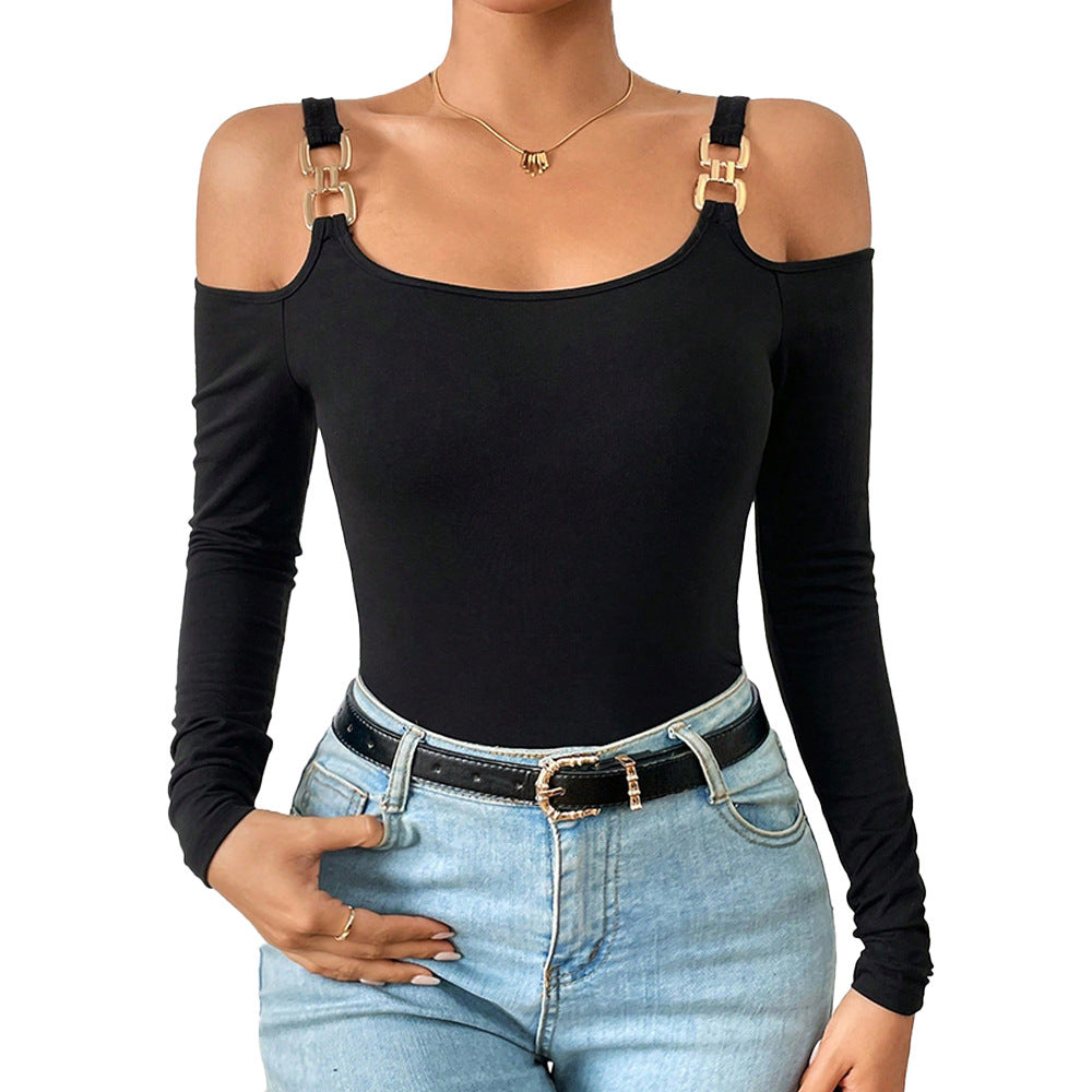 Women's Spring And Summer Fashion Simple Suspender Off-Shoulder Metal