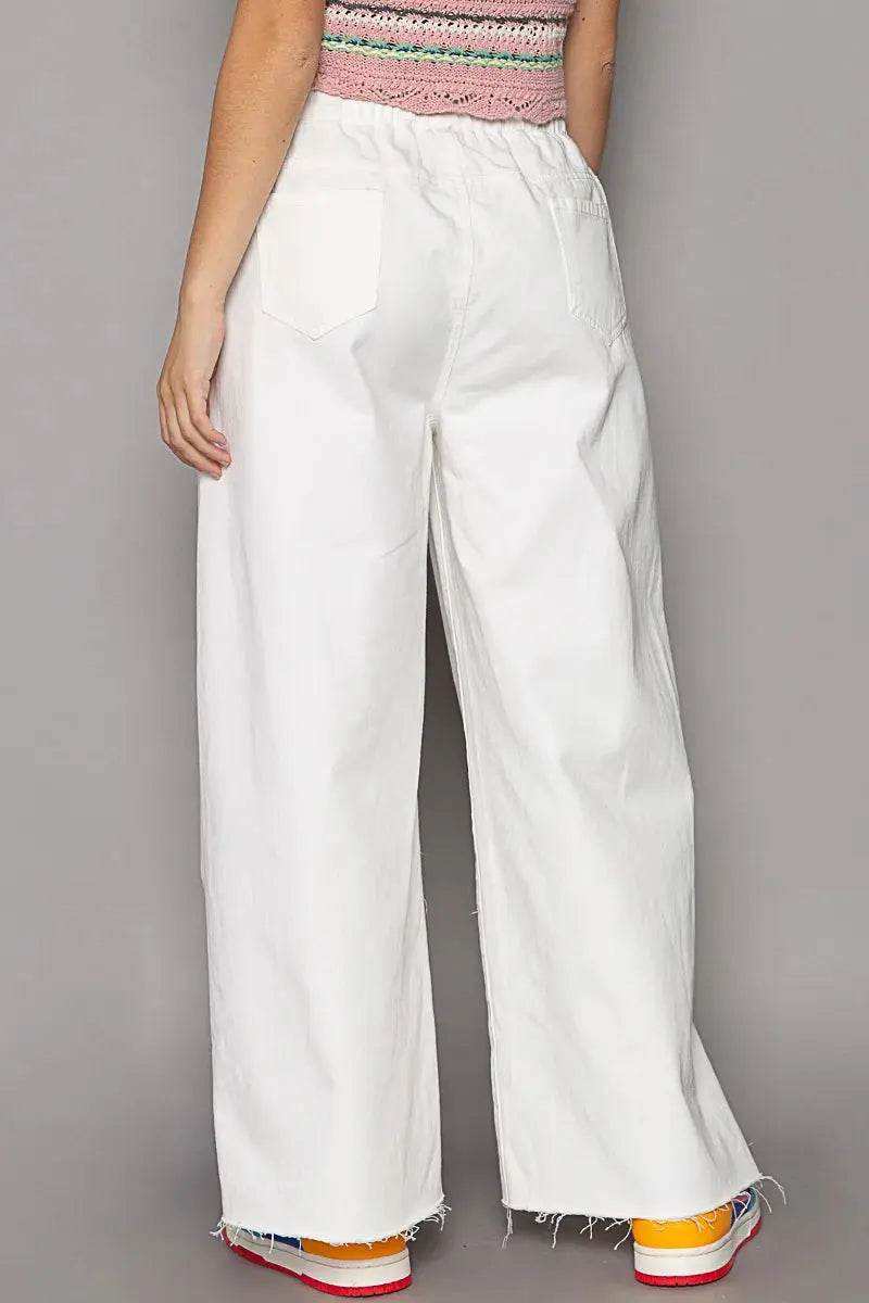 POL Distressed Drawstring Slit Wide leg Pants