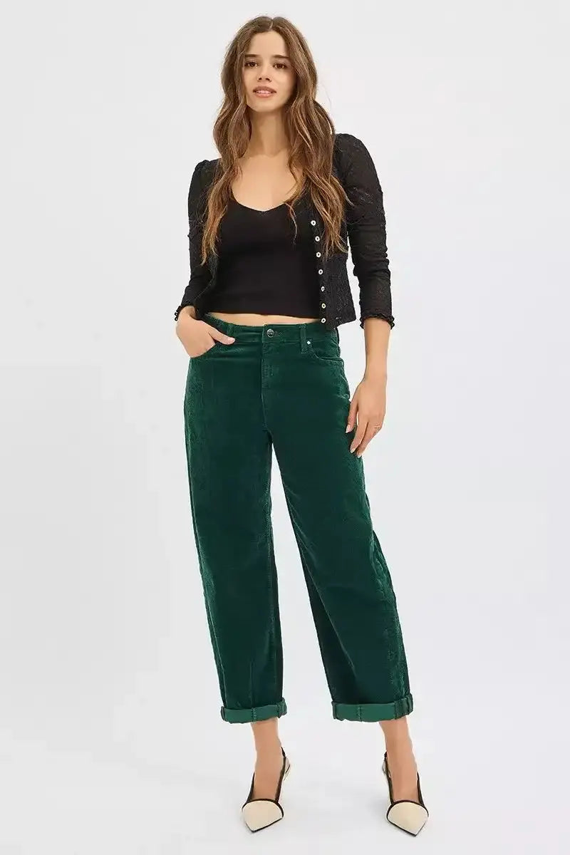 RISEN High Rise Crop Barrel Cordurory Pants