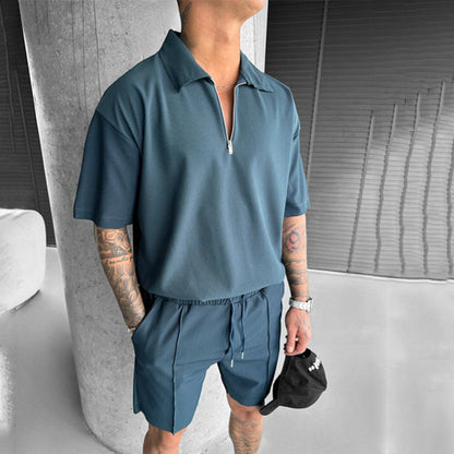 Summer Fashion Mens Clothing  Men's Suits New Zipper Polo Casual Short
