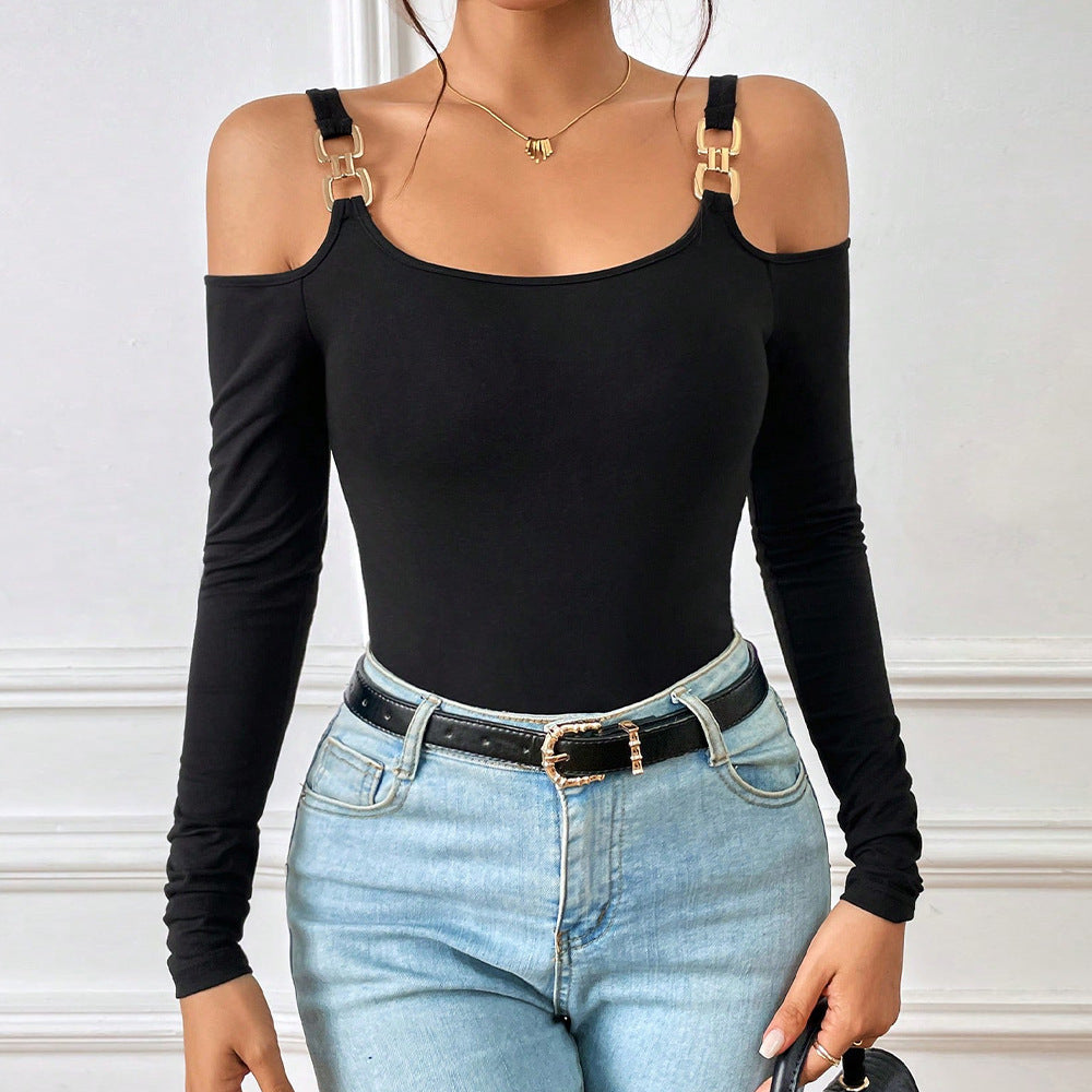 Women's Spring And Summer Fashion Simple Suspender Off-Shoulder Metal
