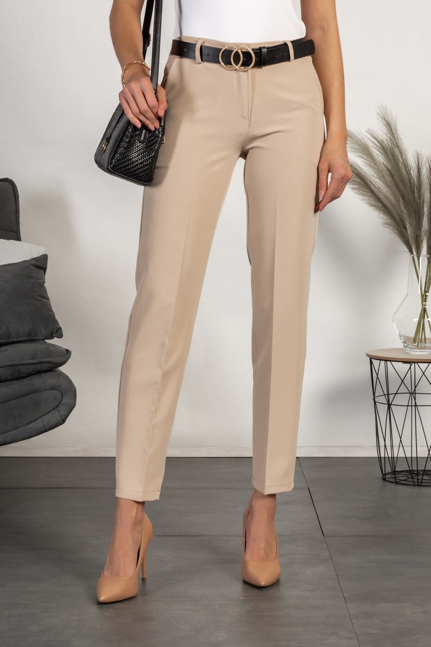 Elegant long pants with straight trousers Tordina, beige