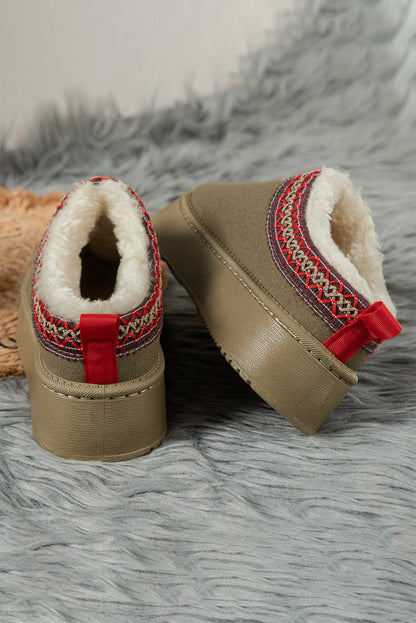 Chestnut Suede Contrast Print Plush Lined Snow Boots