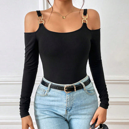 Women's Spring And Summer Fashion Simple Suspender Off-Shoulder Metal