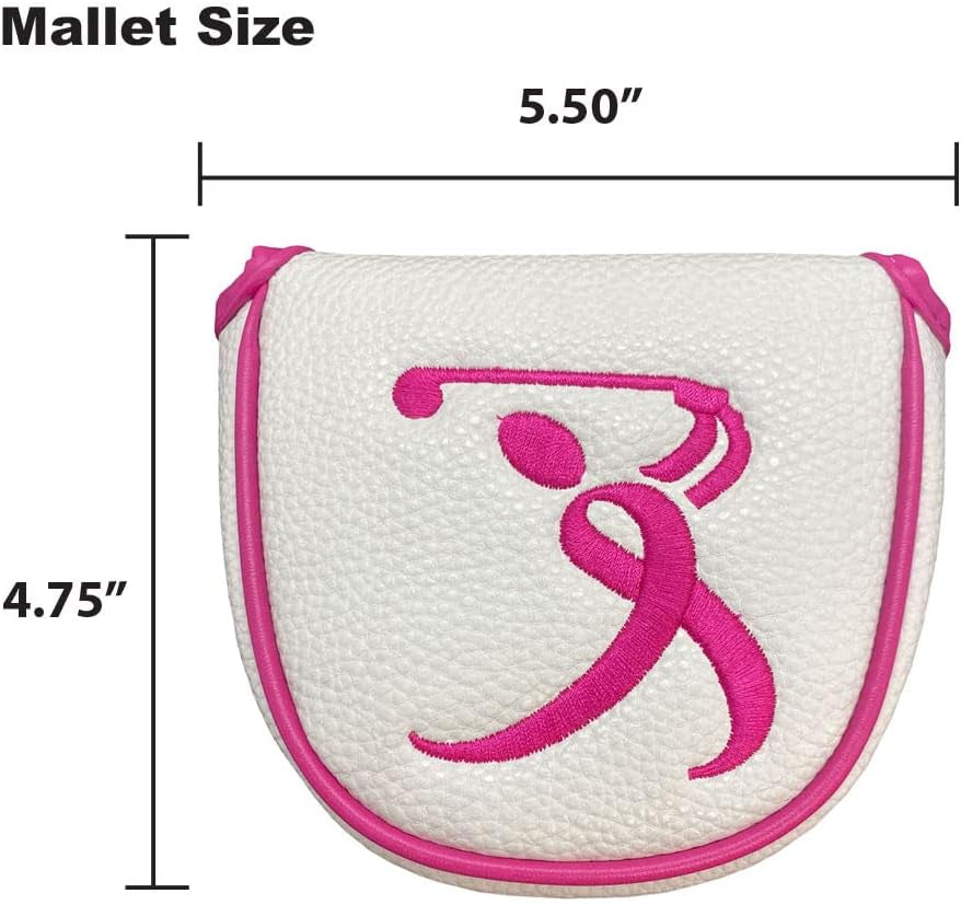 Mallet Putter Cover, PU Leather with Colorful Embroidered Designs and Magnetic Closure, for Men & Women
