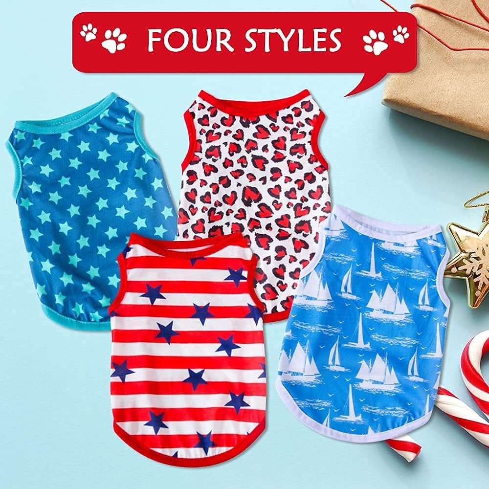 4 Pieces Dog Clothes for Dogs Girl Summer Pet T-Shirts Printed Apparels Puppy Outfits Cute Pattern for Small to Large Cat Dog (Star, Medium)