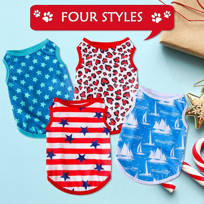 4 Pieces Dog Clothes for Dogs Girl Summer Pet T-Shirts Printed Apparels Puppy Outfits Cute Pattern for Small to Large Cat Dog (Star, Medium)