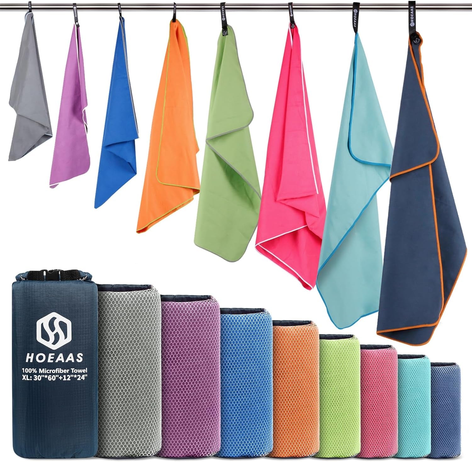 2 Pack Microfiber Camping Towels, Quick Dry Towel, Super Absorbent Ultra Compact Travel Towel Soft Lightweight Sports Towel for Sweat Fast Drying Towels for Pool,Gym,Hiking,Backpacking,Fitness