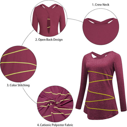 Woman’S Yoga Tops Criss Cross Open Back Long Sleeve Shirts Dry Fit Basic Shirt for Exercising Tunic Activewear Top Lavender Purple