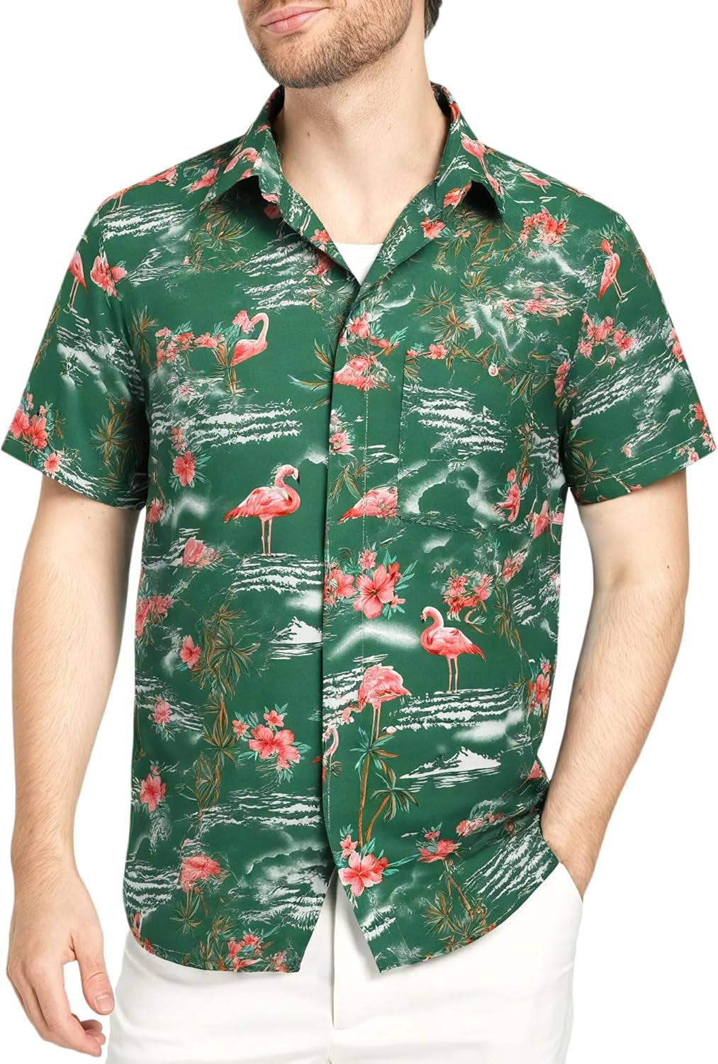 Pack Hawaiian Shirt for Men Flamingo Short Sleeve Casual Button down Shirts Summer Beach Shirt