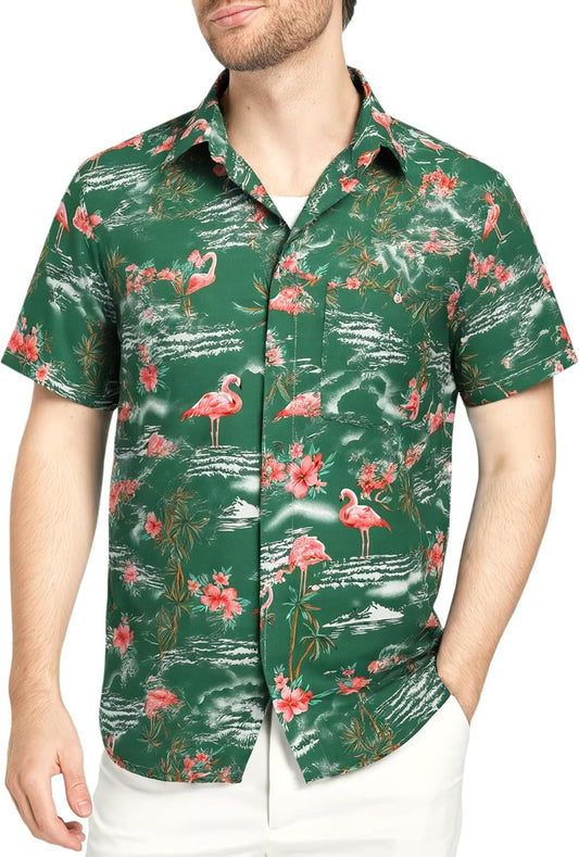 Pack Hawaiian Shirt for Men Flamingo Short Sleeve Casual Button down Shirts Summer Beach Shirt