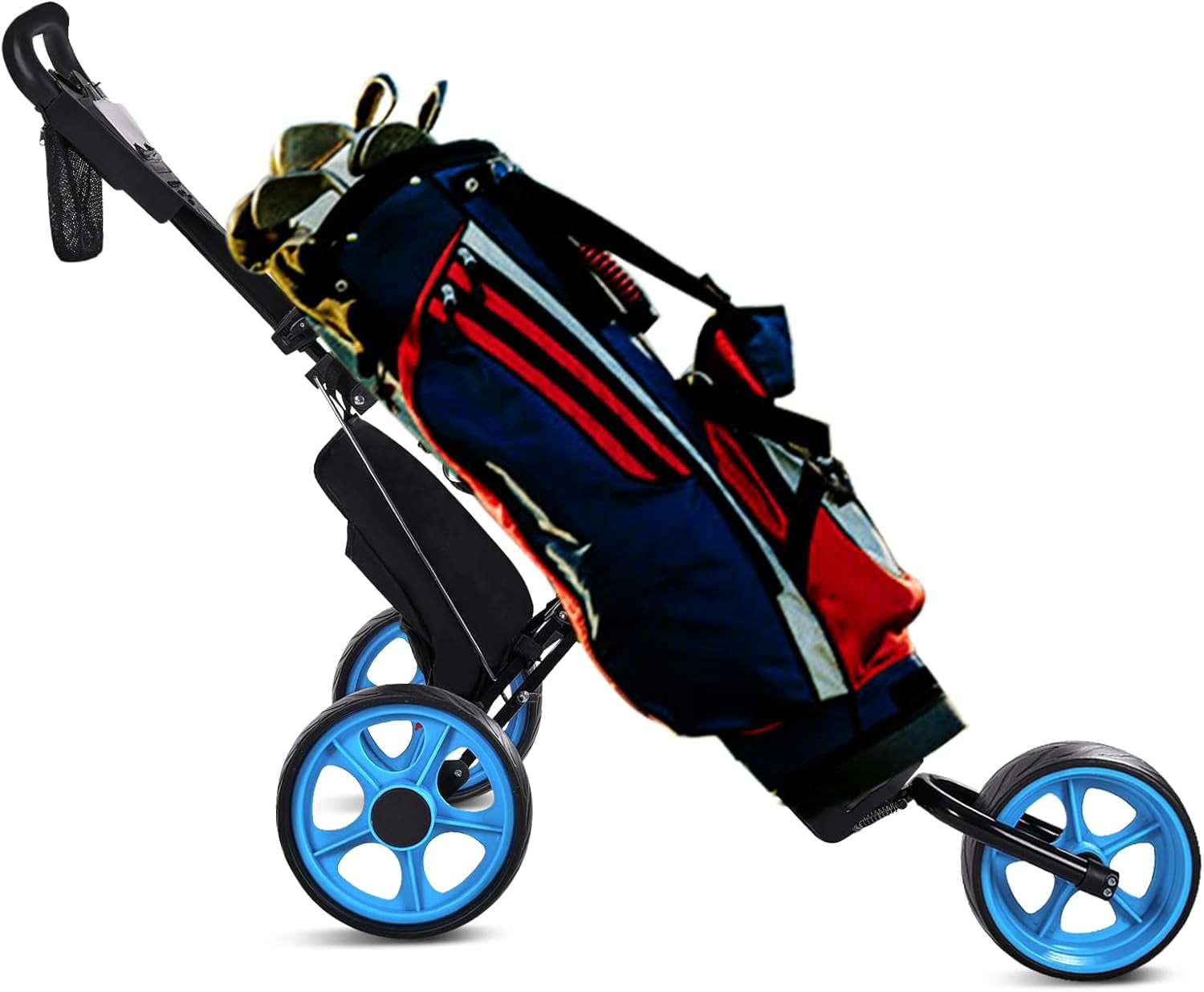 Golf Cart, Foldable Golf Push Cart, Golf Bag Cart, Fits Golf Stand Bag and Golf Cart Bags, Golf Caddy Cart with Optional Large Wing or Small Wing, Includes Ice Bag