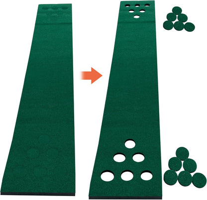 Golf Putting Green Mat, Home Golf Putting Mats, Foldable Golf Mat Golf Training Aid Practice Mat, Golf Putting Game Set with 6 Golf Balls 12 Hole Covers, Golf Gifts, 9.84Ft X 1.64Ft (Flannelette)