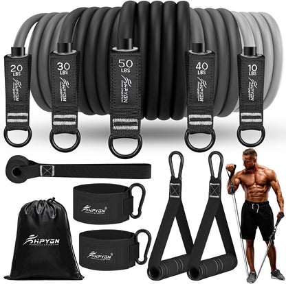 Resistance Bands, Exercise Bands with Handles, Door Anchor, Legs Ankle Straps, Fitness Tubes Resistance Set for Home Workout, Muscle Training, Yoga, Physical Therapy, Home Gym Equipment