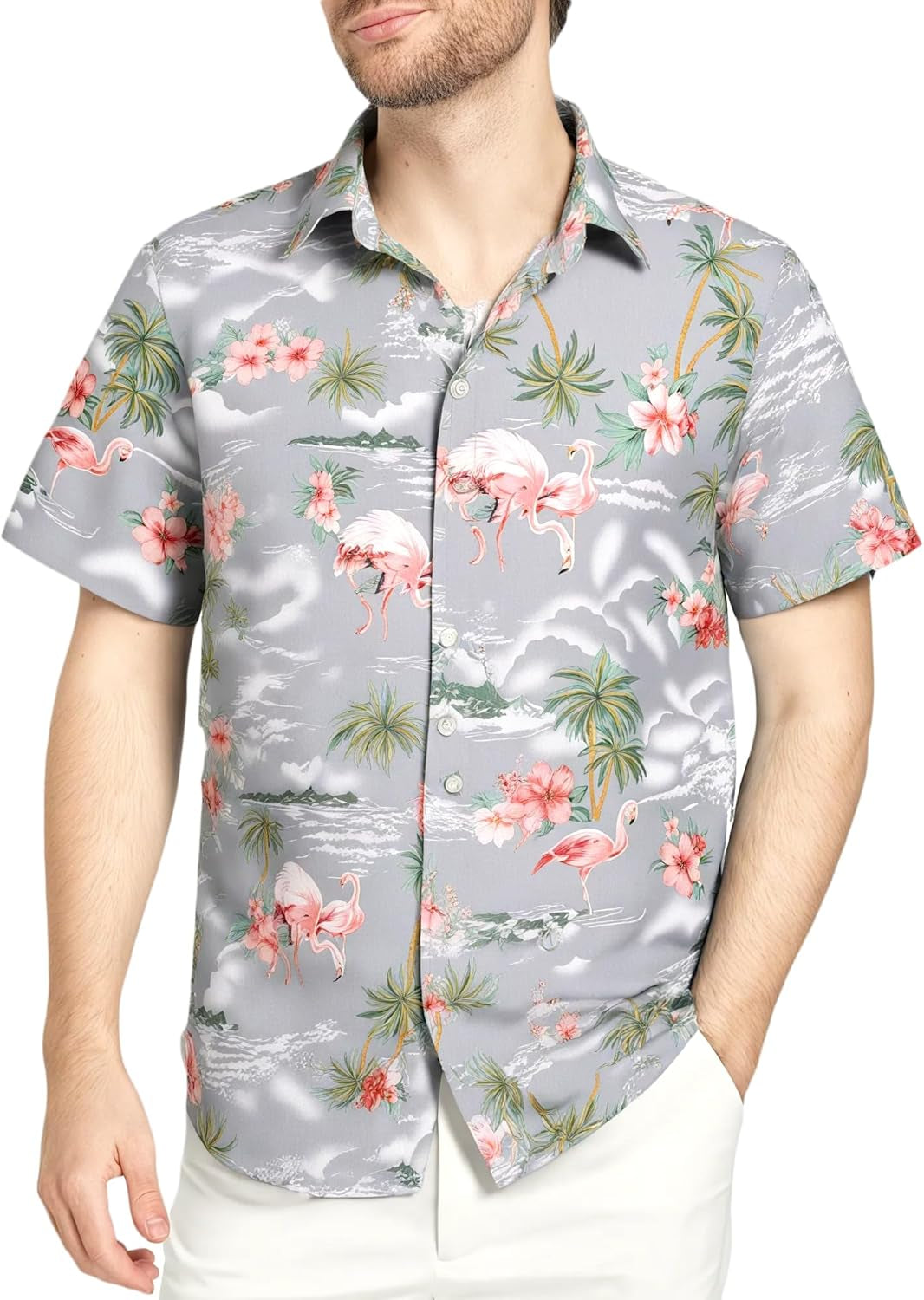 Pack Hawaiian Shirt for Men Flamingo Short Sleeve Casual Button down Shirts Summer Beach Shirt