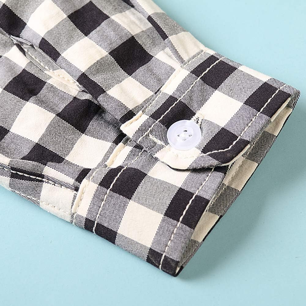 Boys Plaid Button down Shirts Long Sleeve Roll up Cotton Spring Fall Shirt Casual Tops