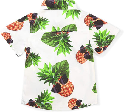 Boys Hawaiian Shirt Pineapple Print Button up Short Sleeve Summer Beach Shirt Lightweight Casual Top