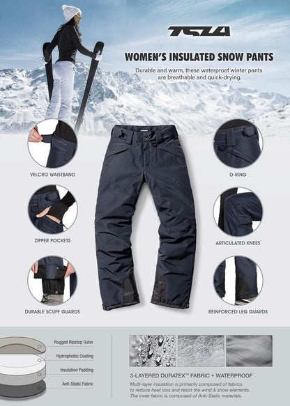 Women'S Winter Snow Pants, Waterproof Insulated Ski Pants, Ripstop Snowboard Bottoms
