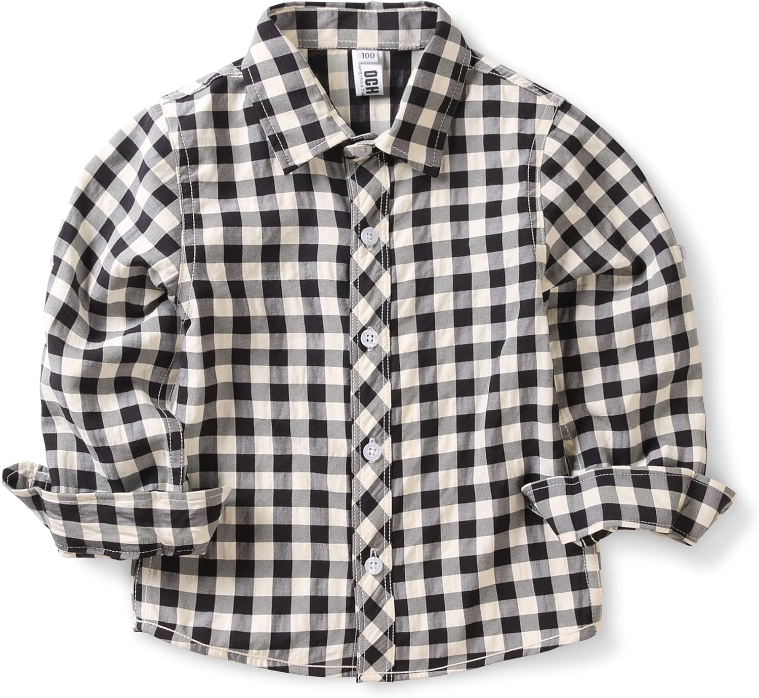 Boys Plaid Button down Shirts Long Sleeve Roll up Cotton Spring Fall Shirt Casual Tops