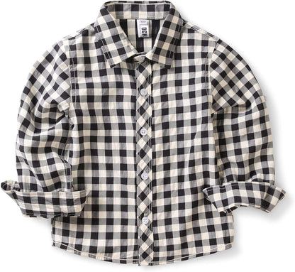 Boys Plaid Button down Shirts Long Sleeve Roll up Cotton Spring Fall Shirt Casual Tops