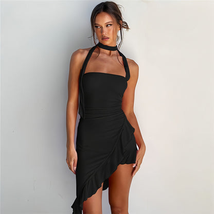Fashion Halter Off-shoulder Slim Fit Stringy Selvedge Dress