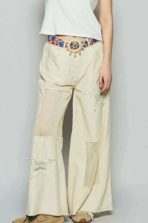 POL Raw Hem Star Patch Wide leg Pants