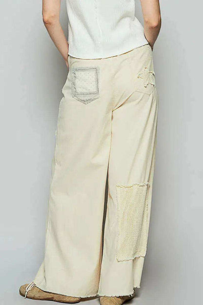 POL Raw Hem Star Patch Wide leg Pants