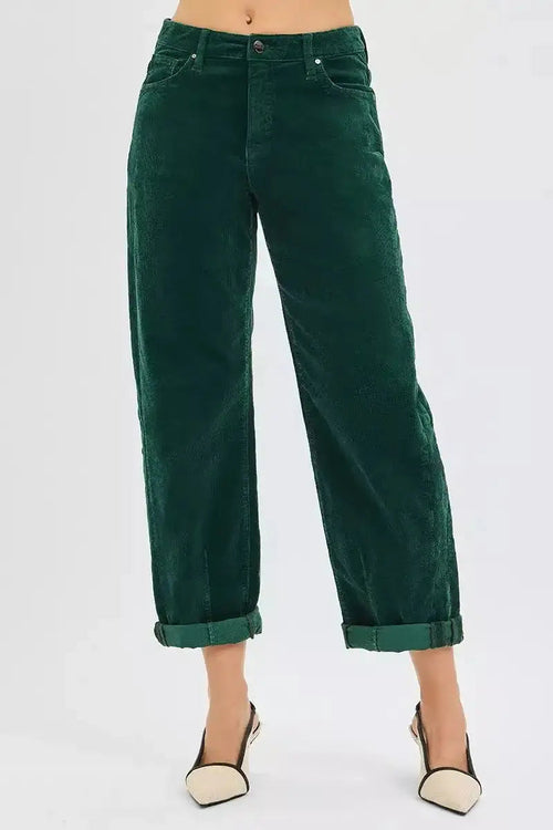 RISEN High Rise Crop Barrel Cordurory Pants