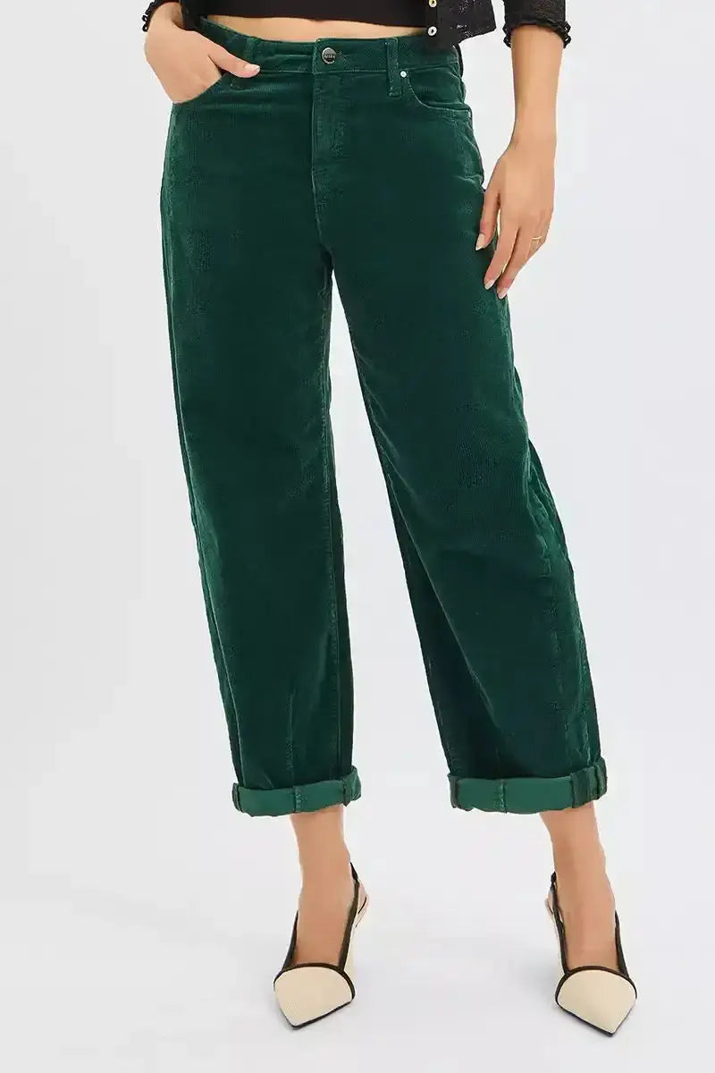 RISEN High Rise Crop Barrel Cordurory Pants