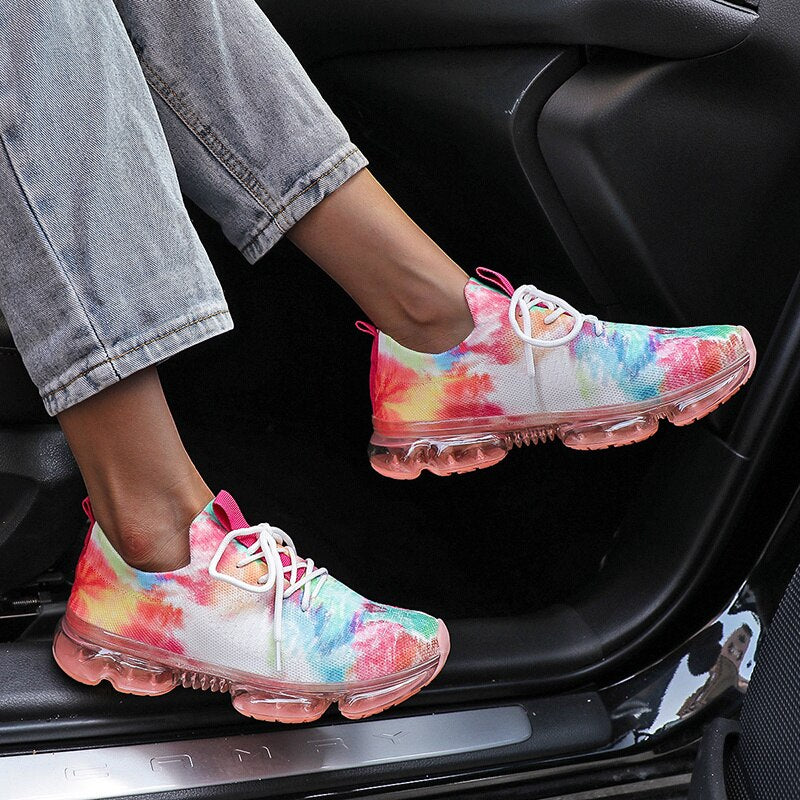 Fashion Mesh Cozy Running Sport Shoes Women Lace Up Sneakers 