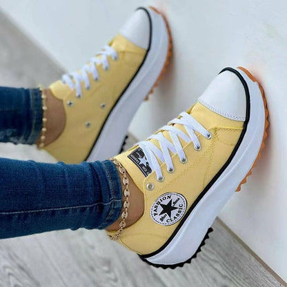 Flat Lace-Up Sneakers Pattern Canvas Shoes Casual Sport Shoes