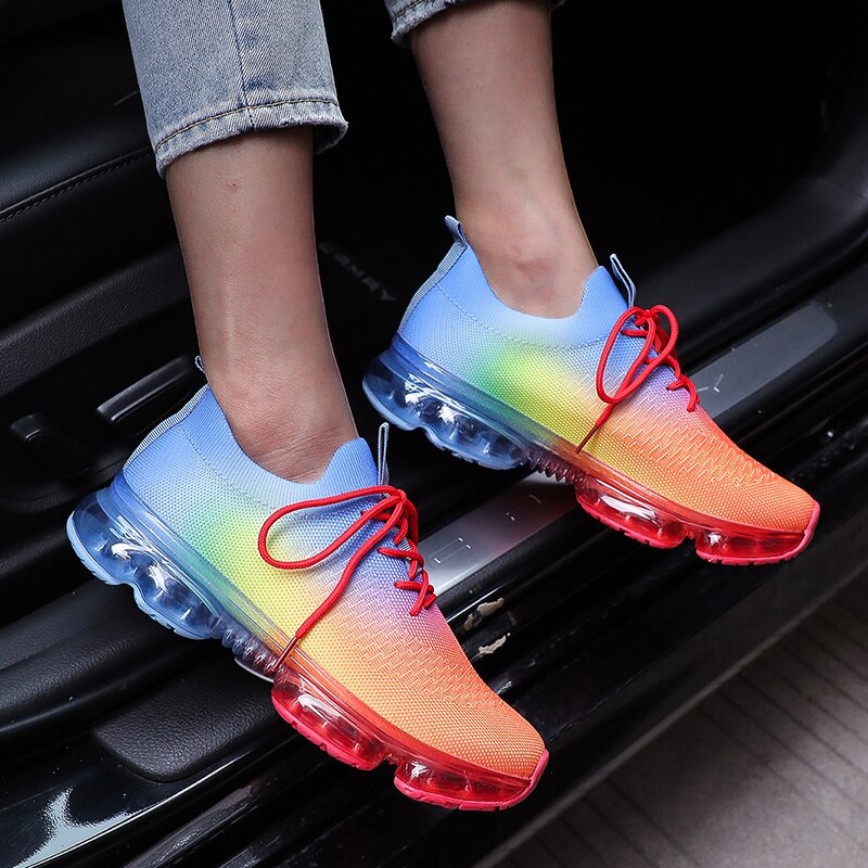 Fashion Mesh Cozy Running Sport Shoes Women Lace Up Sneakers 