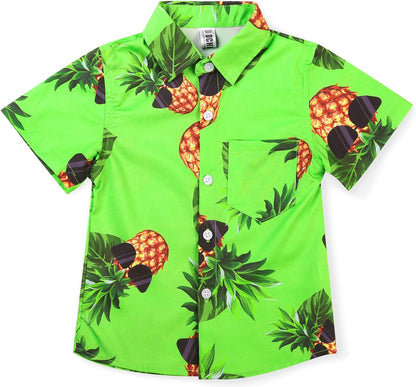 Boys Hawaiian Shirt Pineapple Print Button up Short Sleeve Summer Beach Shirt Lightweight Casual Top