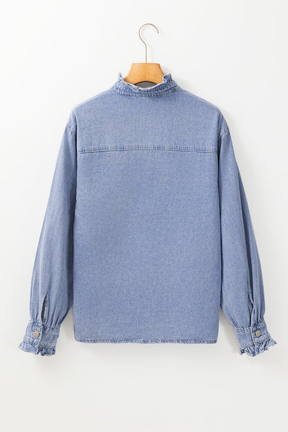 Beau Blue Ruffled Long Sleeve Denim Shirt