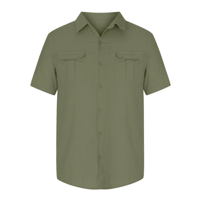 Shirts for Men Men'S Trendy Vacation Plain Color Cotton Linen Double Pocket Casual Shirts Short Sleeves Mens Graphic Tees Shirts for Men Fashion on Sales