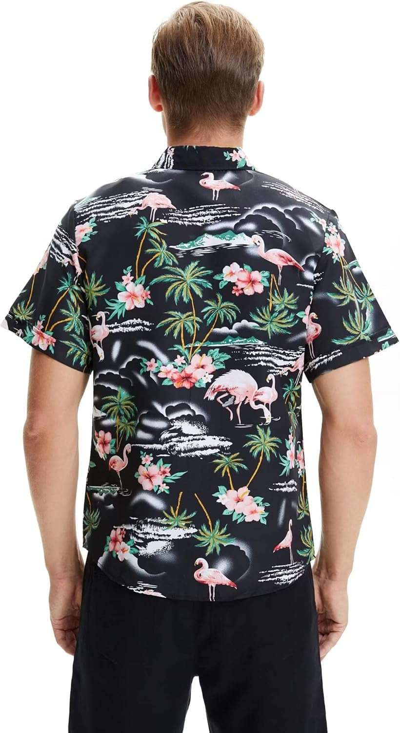 Pack Hawaiian Shirt for Men Flamingo Short Sleeve Casual Button down Shirts Summer Beach Shirt