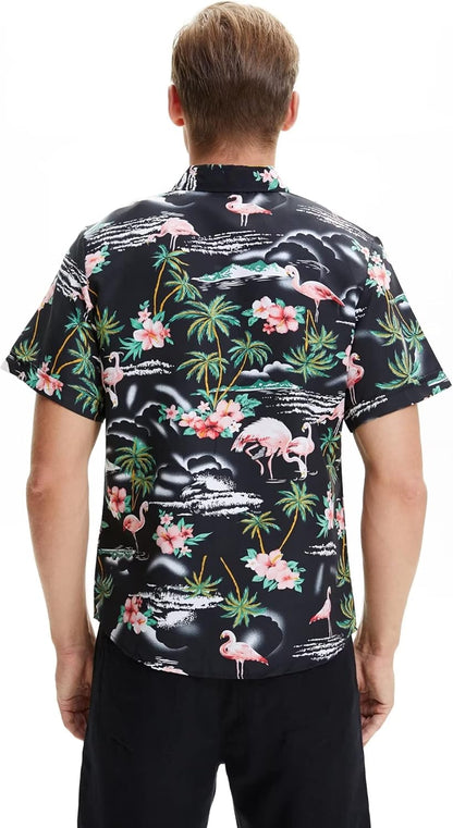 Pack Hawaiian Shirt for Men Flamingo Short Sleeve Casual Button down Shirts Summer Beach Shirt