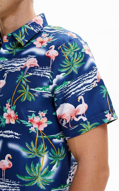 Pack Hawaiian Shirt for Men Flamingo Short Sleeve Casual Button down Shirts Summer Beach Shirt