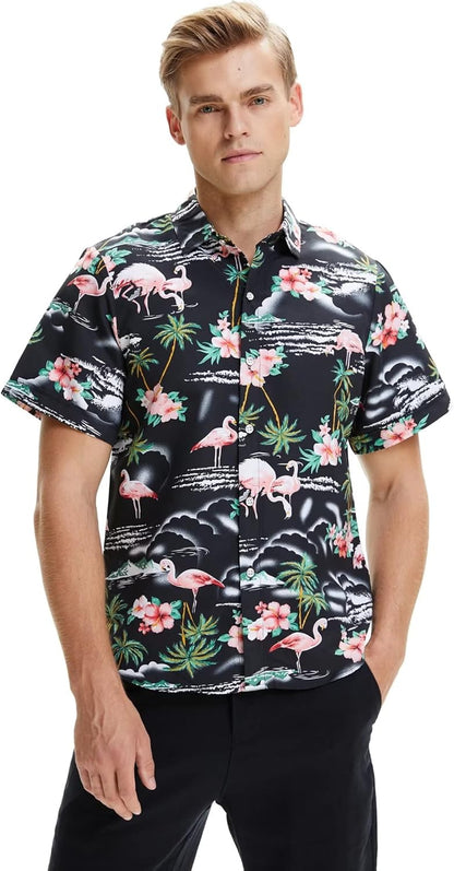 Pack Hawaiian Shirt for Men Flamingo Short Sleeve Casual Button down Shirts Summer Beach Shirt