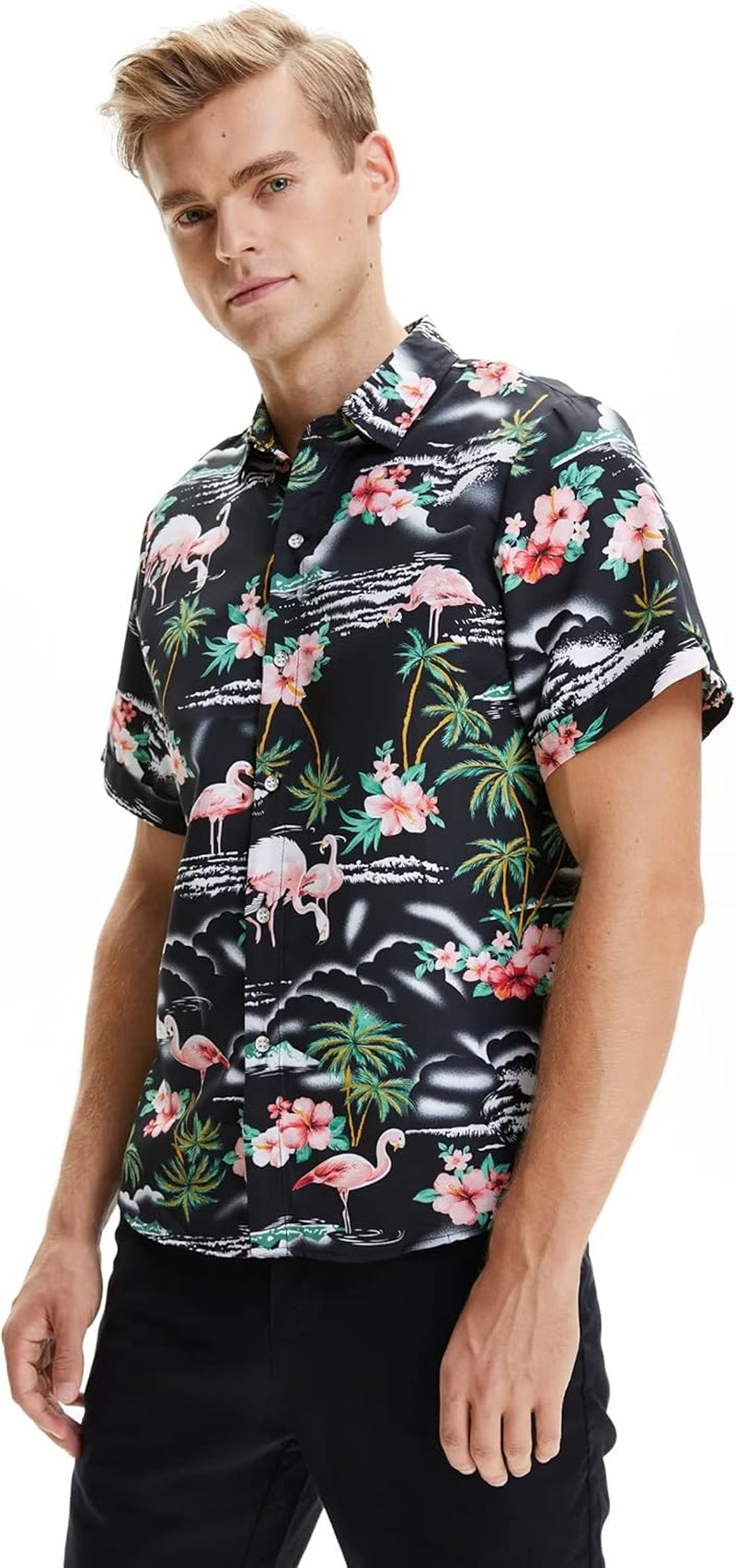 Pack Hawaiian Shirt for Men Flamingo Short Sleeve Casual Button down Shirts Summer Beach Shirt