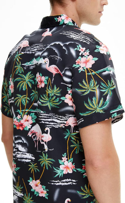 Pack Hawaiian Shirt for Men Flamingo Short Sleeve Casual Button down Shirts Summer Beach Shirt