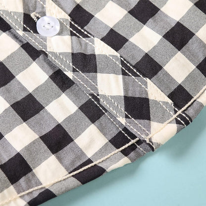 Boys Plaid Button down Shirts Long Sleeve Roll up Cotton Spring Fall Shirt Casual Tops