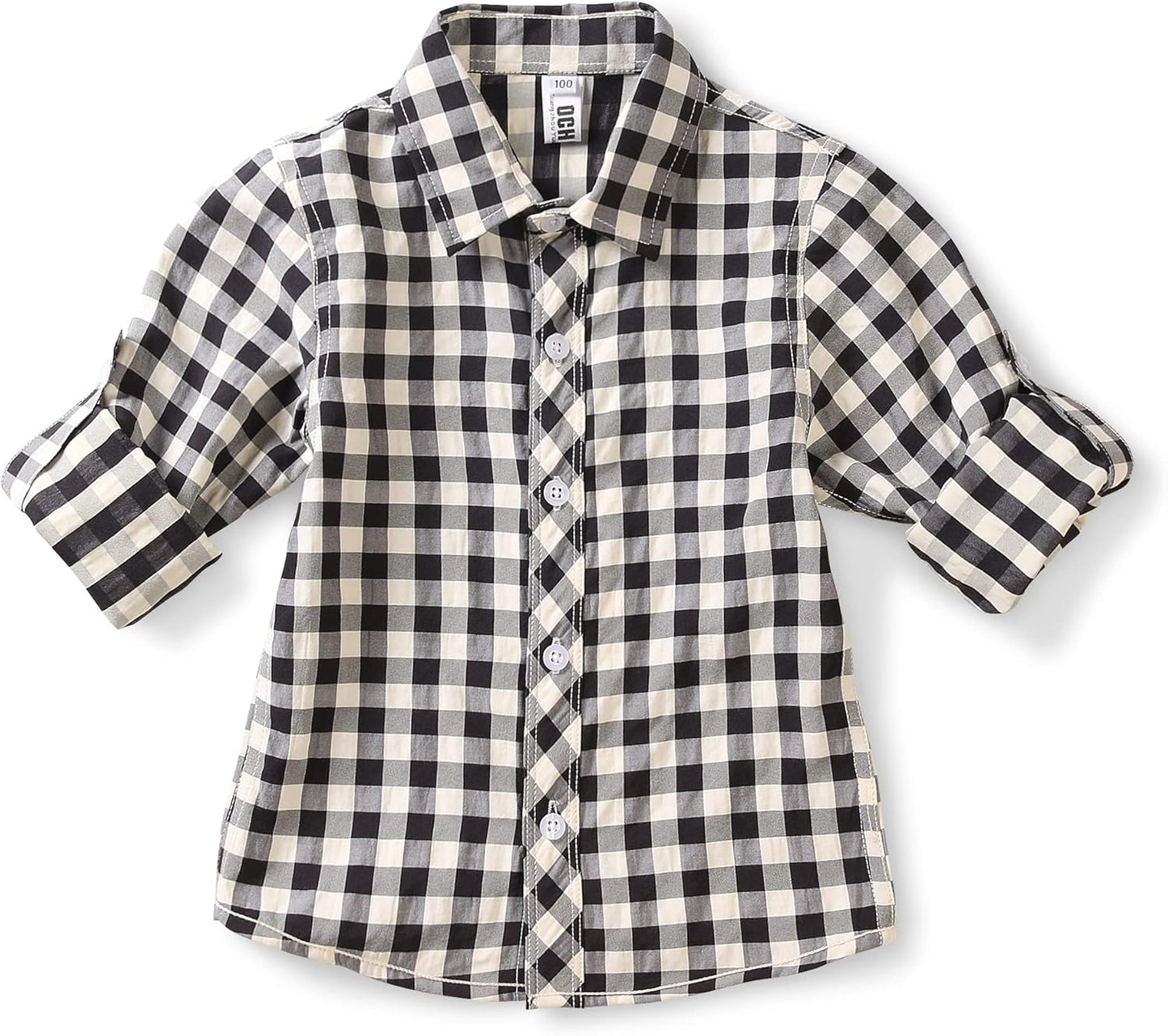 Boys Plaid Button down Shirts Long Sleeve Roll up Cotton Spring Fall Shirt Casual Tops
