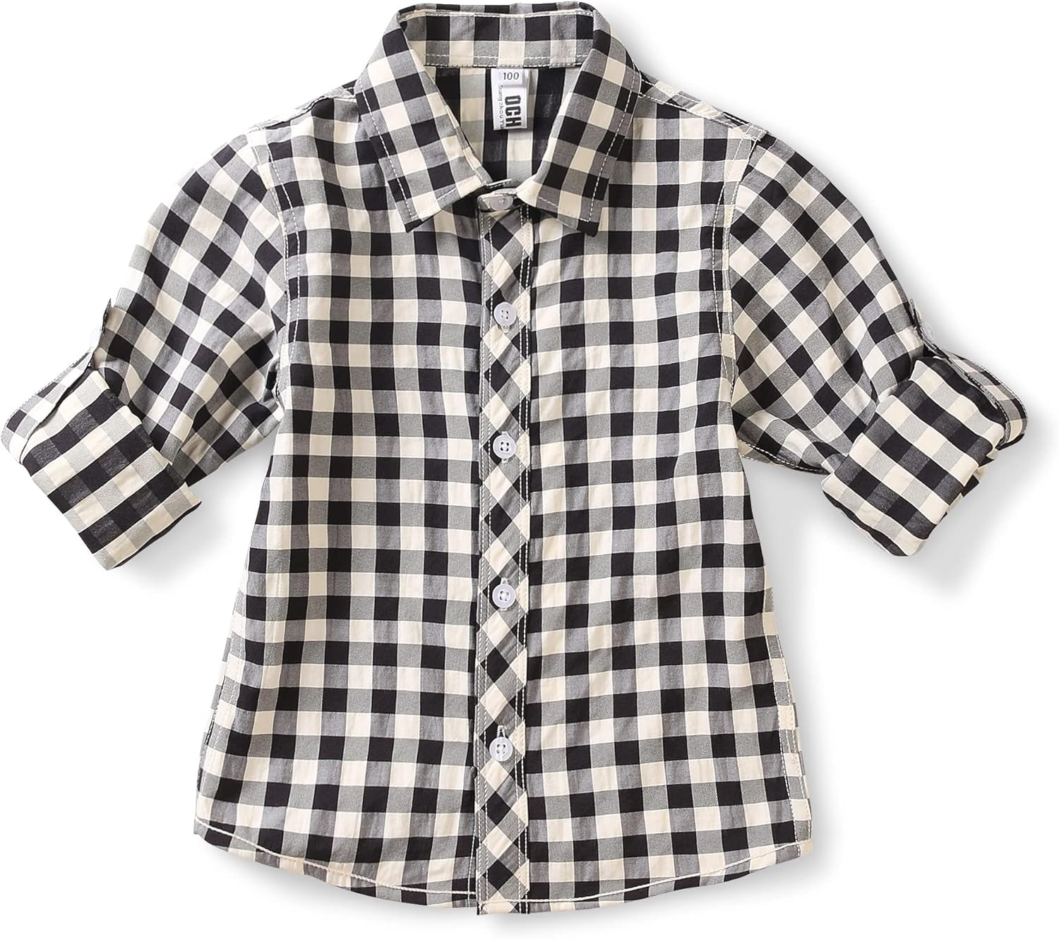 Boys Plaid Button down Shirts Long Sleeve Roll up Cotton Spring Fall Shirt Casual Tops