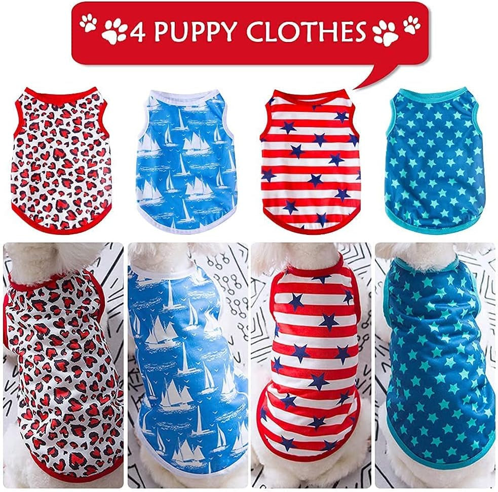 4 Pieces Dog Clothes for Dogs Girl Summer Pet T-Shirts Printed Apparels Puppy Outfits Cute Pattern for Small to Large Cat Dog (Star, Medium)