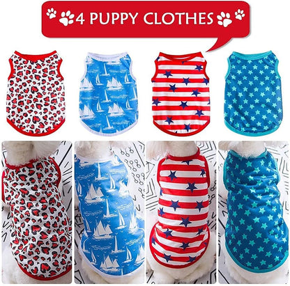 4 Pieces Dog Clothes for Dogs Girl Summer Pet T-Shirts Printed Apparels Puppy Outfits Cute Pattern for Small to Large Cat Dog (Star, Medium)