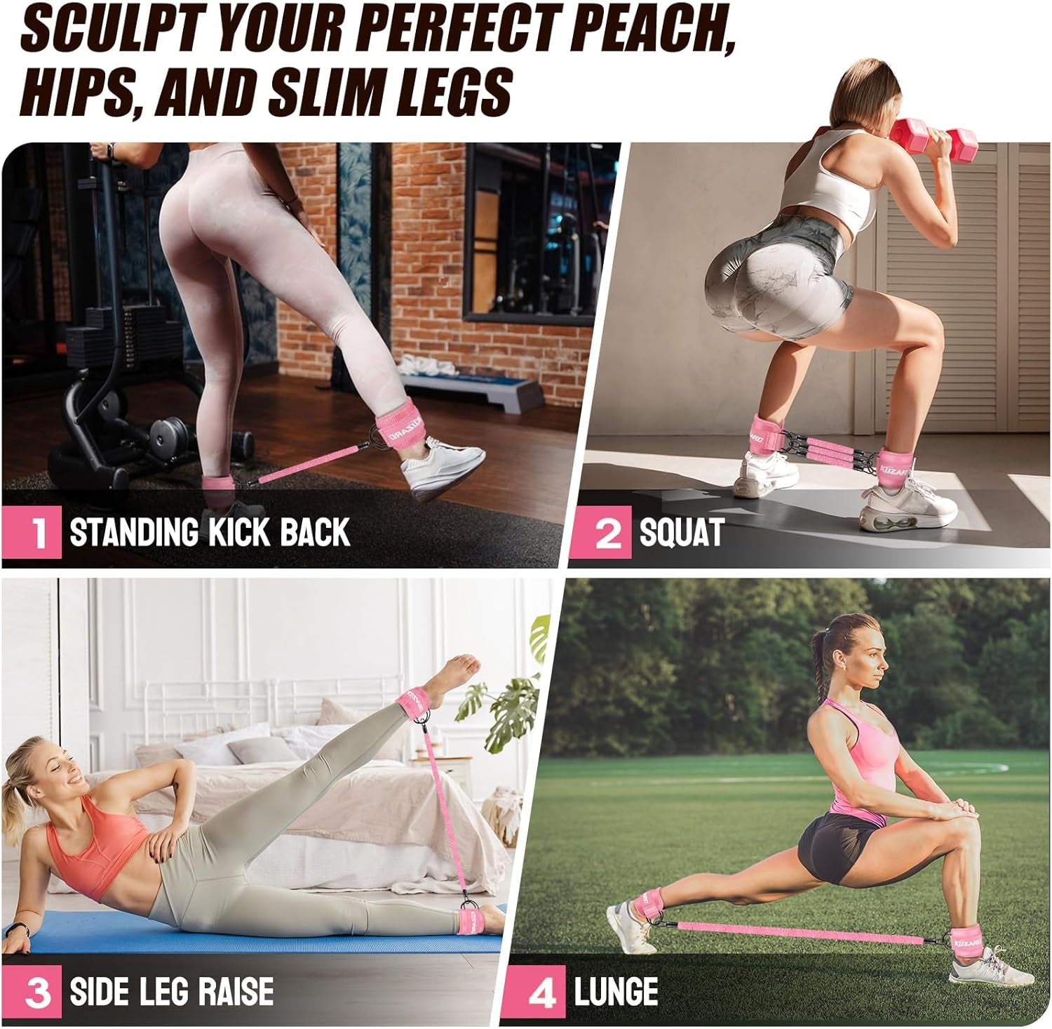 Resistance Bands with Ankle Straps, Ankle Weights Bands for Working Out, Exercise Band for Women Leg and Glute, Booty Workout Equipment for Kickbacks,Butt and Hip Training, Home Gym Fitness Equipment
