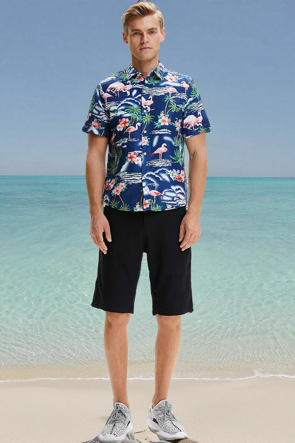Pack Hawaiian Shirt for Men Flamingo Short Sleeve Casual Button down Shirts Summer Beach Shirt