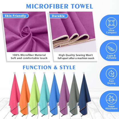 2 Pack Microfiber Camping Towels, Quick Dry Towel, Super Absorbent Ultra Compact Travel Towel Soft Lightweight Sports Towel for Sweat Fast Drying Towels for Pool,Gym,Hiking,Backpacking,Fitness