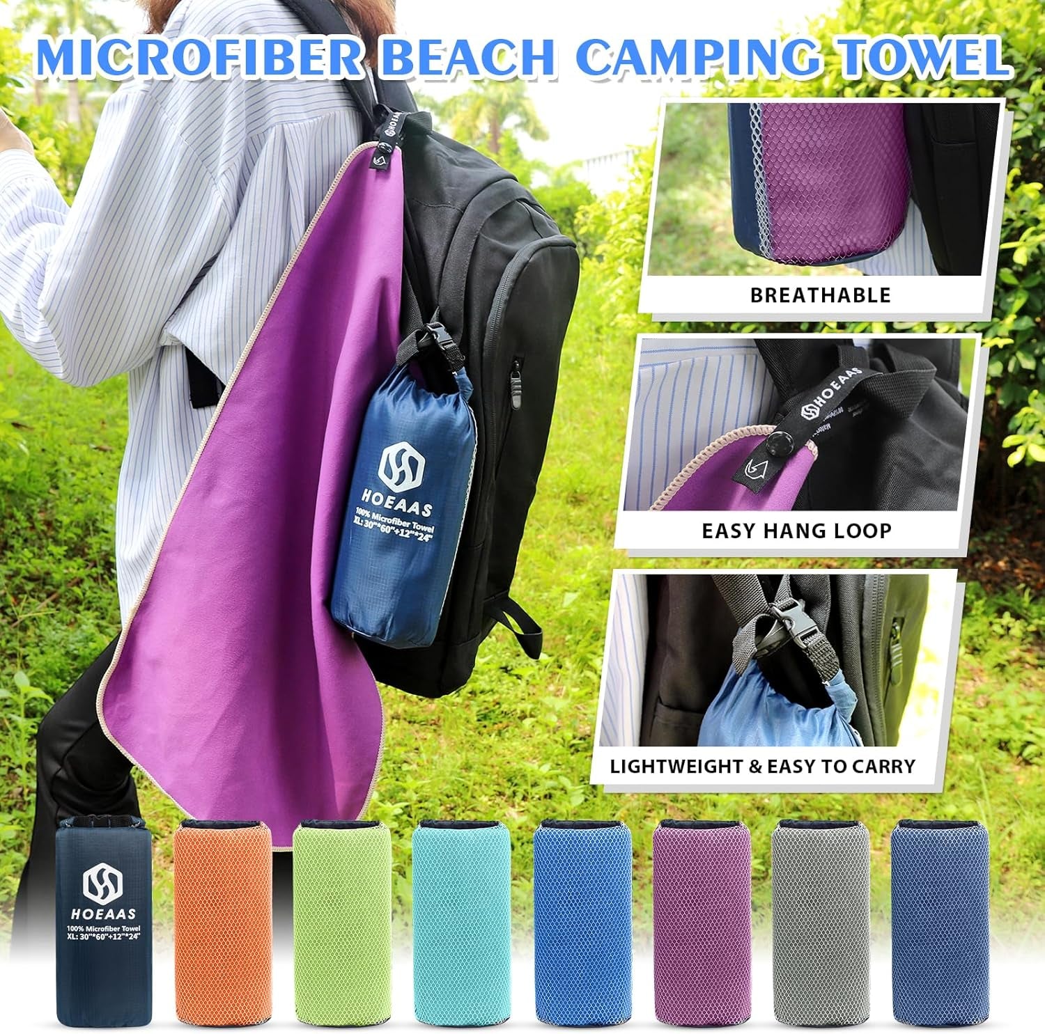 2 Pack Microfiber Camping Towels, Quick Dry Towel, Super Absorbent Ultra Compact Travel Towel Soft Lightweight Sports Towel for Sweat Fast Drying Towels for Pool,Gym,Hiking,Backpacking,Fitness
